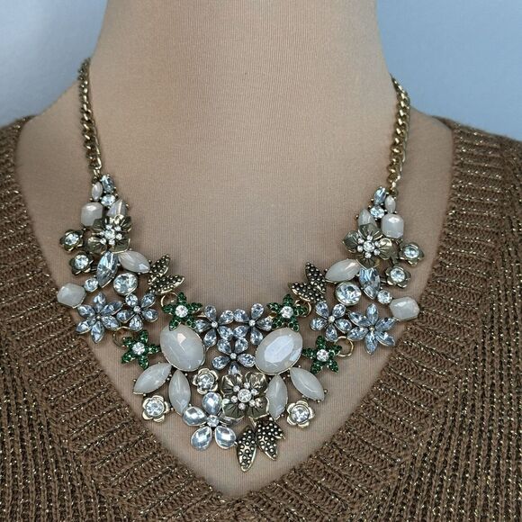 Floral Vintage Art Nouveau Rhinestone Necklace Distressed Adjustable Flowers - Picture 1 of 7